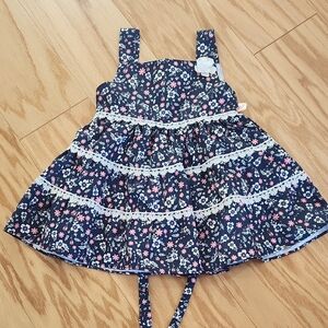 Floral Navy Blue Kids Dress No Sleeves 12 -18 Months